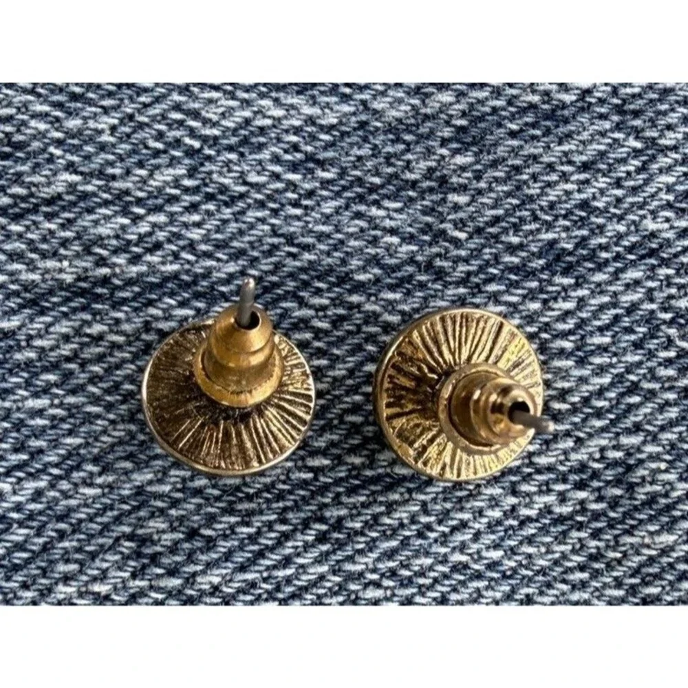 Vintage 1960s Western Red Cabochon Stud Earrings Southwestern Antique Brass